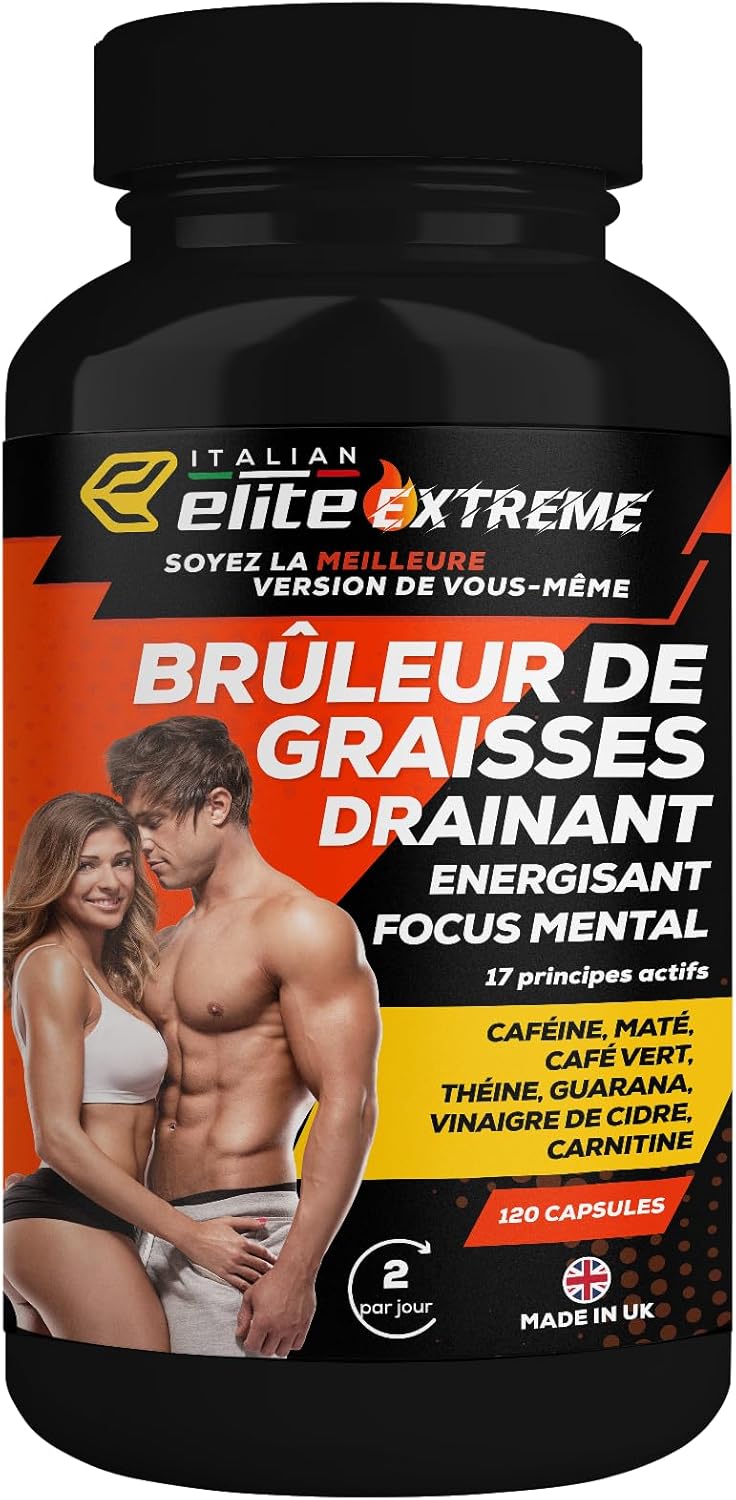 Italian Elite® Complément Alimentaire Brûle-Graisses Elite Extreme - 120 gélules Thermogénique, Drainant, Amaigrissant, Énergisant, Détox, Booster Mental