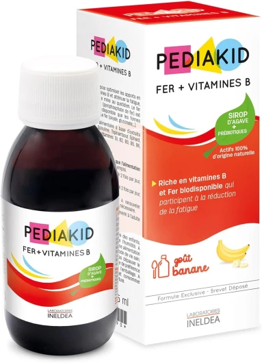 Sirop Fer + Vitamines B - Complément Alimentaire Naturel - Formule Exclusive au Sirop d'Agave - Optimise les Apports en Fer - Contribue à Réduire la Fatigue - Goût Banane - Flacon 125 ml Unitaire