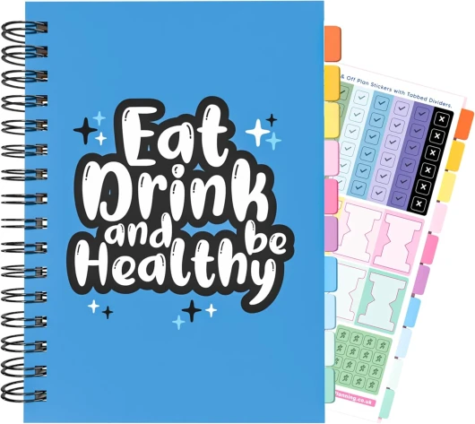 Journal de régime alimentaire 2022 avec comptage des calories, format A5, à spirale, pour le bien être, durée de 7 semaines, avec 48 autocollants, bleu