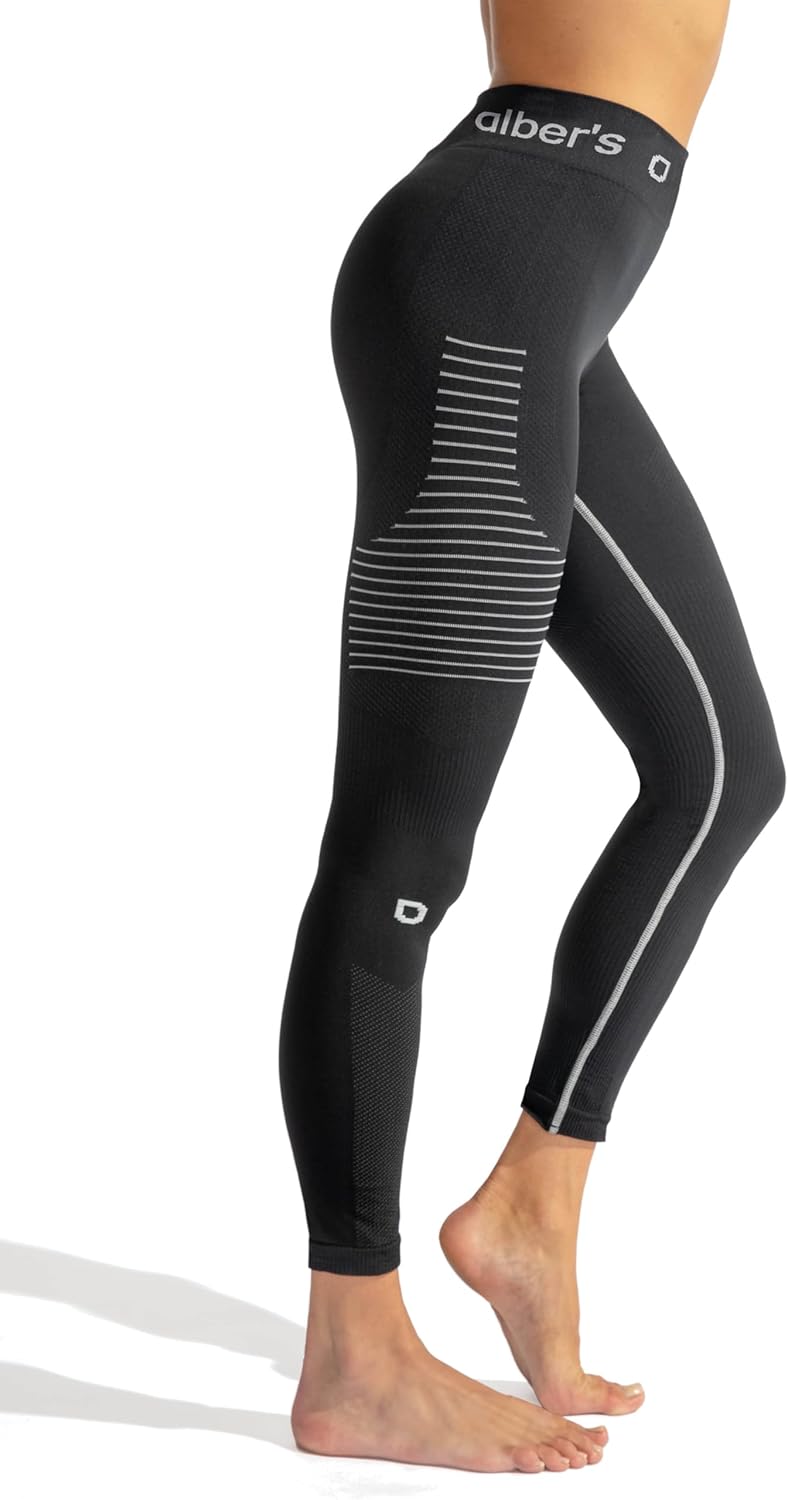 Alber's - Legging Thermique pour Femme, Compression Légère, Microfibre Thermorégulatrice Noir-gris XS-S