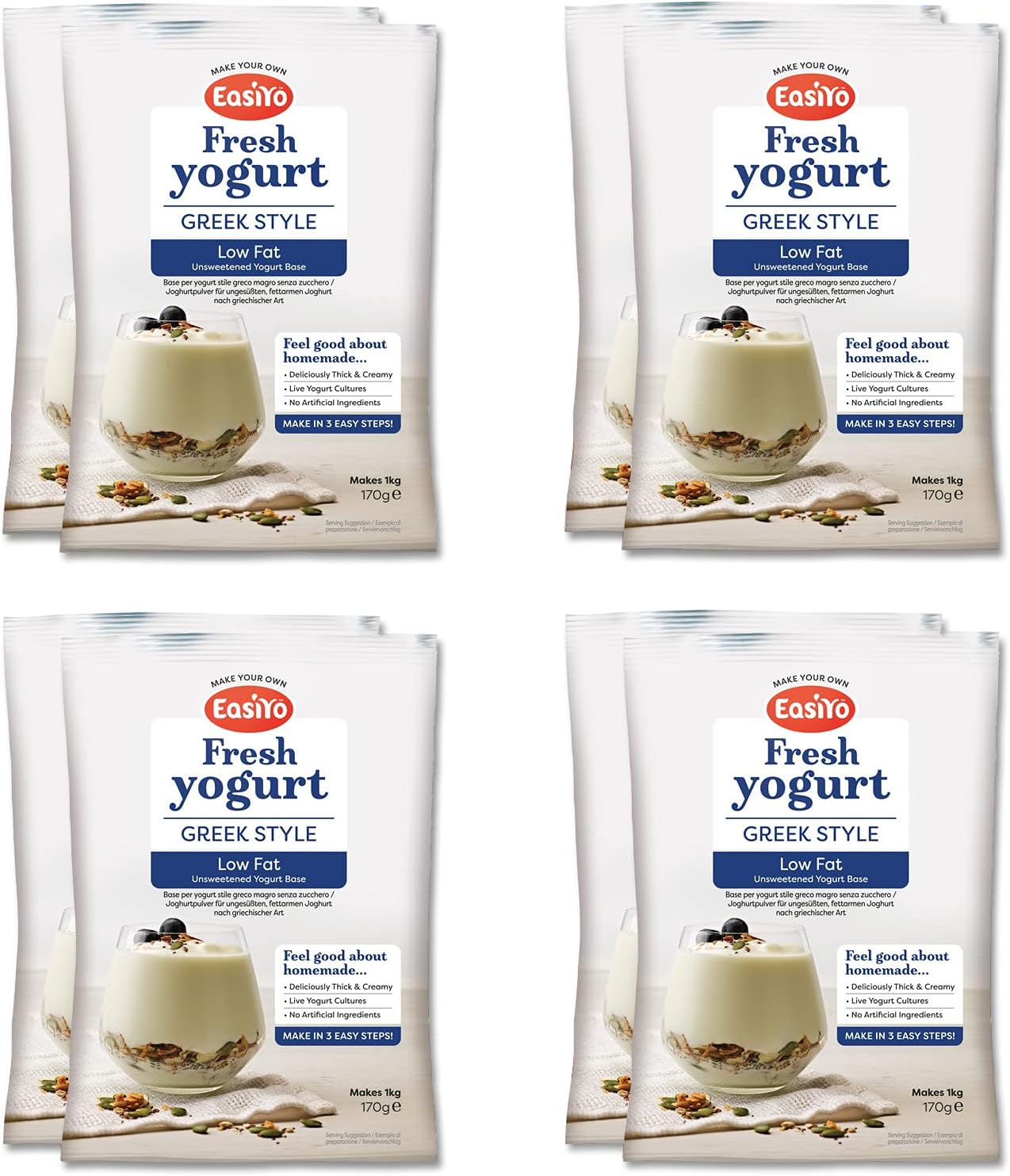 Easiyo Mélange de yaourt grec faible en gras - 8 sachets de 170 g