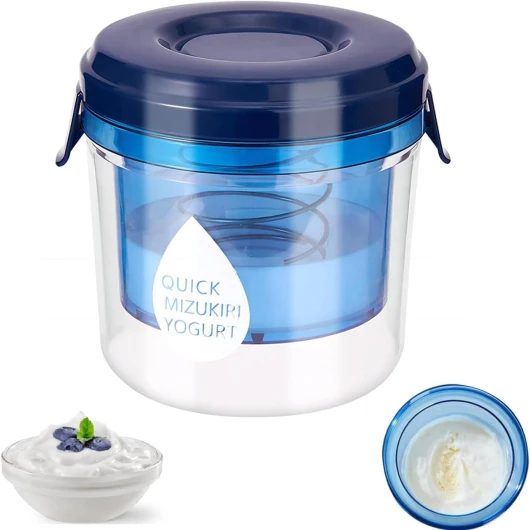 Lomonmen Passoire à Yaourt Grec,Séparateur Lactosérum,Filtre à Lait Grec avec Couvercle Crépine à Mailles Fines pour faire du yaourt grec épais et du lait de soja (bleu)