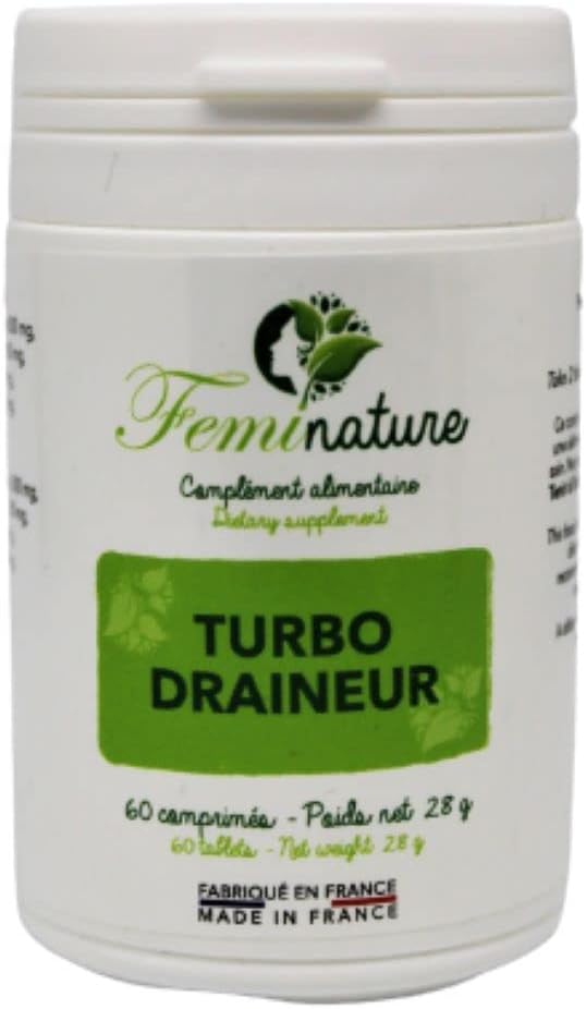 Draineur Retention d'Eau - Turbo Draineur 60 Comprimés Vegan - Detox Foie & Colon - Diurétique - Elimination Toxines - Bardane - Pissenlit - Fumeterre - Brûleur Dépuratif - Fabriqué en France