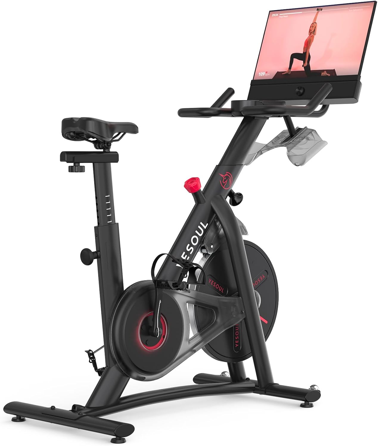 YESOUL G1M Plus - Vélo d'appartement magnétique silencieux, écran FHD 21,5 pouces, son 360°, siège confortable, vélo de fitness pour entraînement à domicile