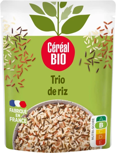 Trio de Riz - Sachet Micro-ondable, Rapide à Réchauffer - Végan et Bio - 220g - 209477 Trio de Riz Unique