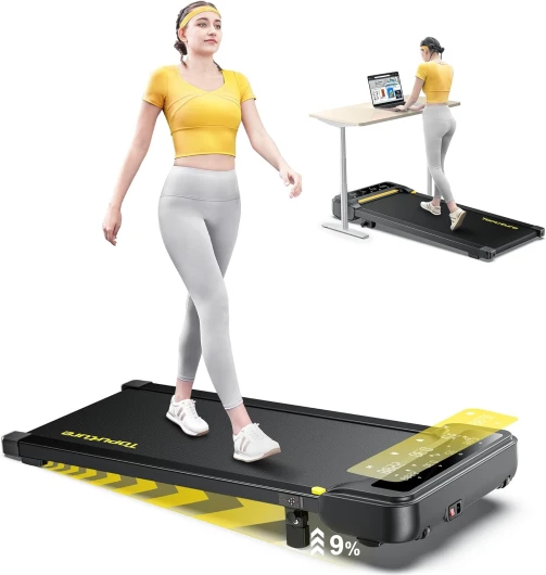 Tapis de Course,Walking Pad 10km/h,Pente 9%,2.5HP,Tapis Roulant électrique,Extra Large 40cm,Capacité de Poids de 130kg，APP&Télécommande，Parfait pour Une Utilisation à Domicile ou au Bureau jaune