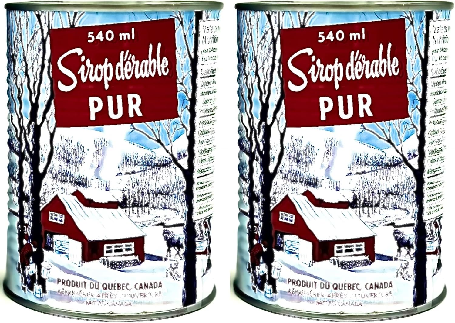 Pack de 2 conserves de Sirop d'érable Ambré du Canada - Sirop d'érable de première qualité - Canne de 540ml