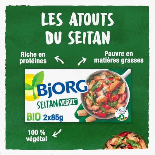 Seitan Bio Veggie - Riche en protéines - Pauvre en Matières grasses - 170 g (2 x 85 g) 85 g (Lot de 2)