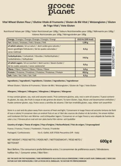 Gluten de Blé (600g) - Pour la préparation de Seitan et de Pâtisseries Protéinées 600 g (Lot de 1)