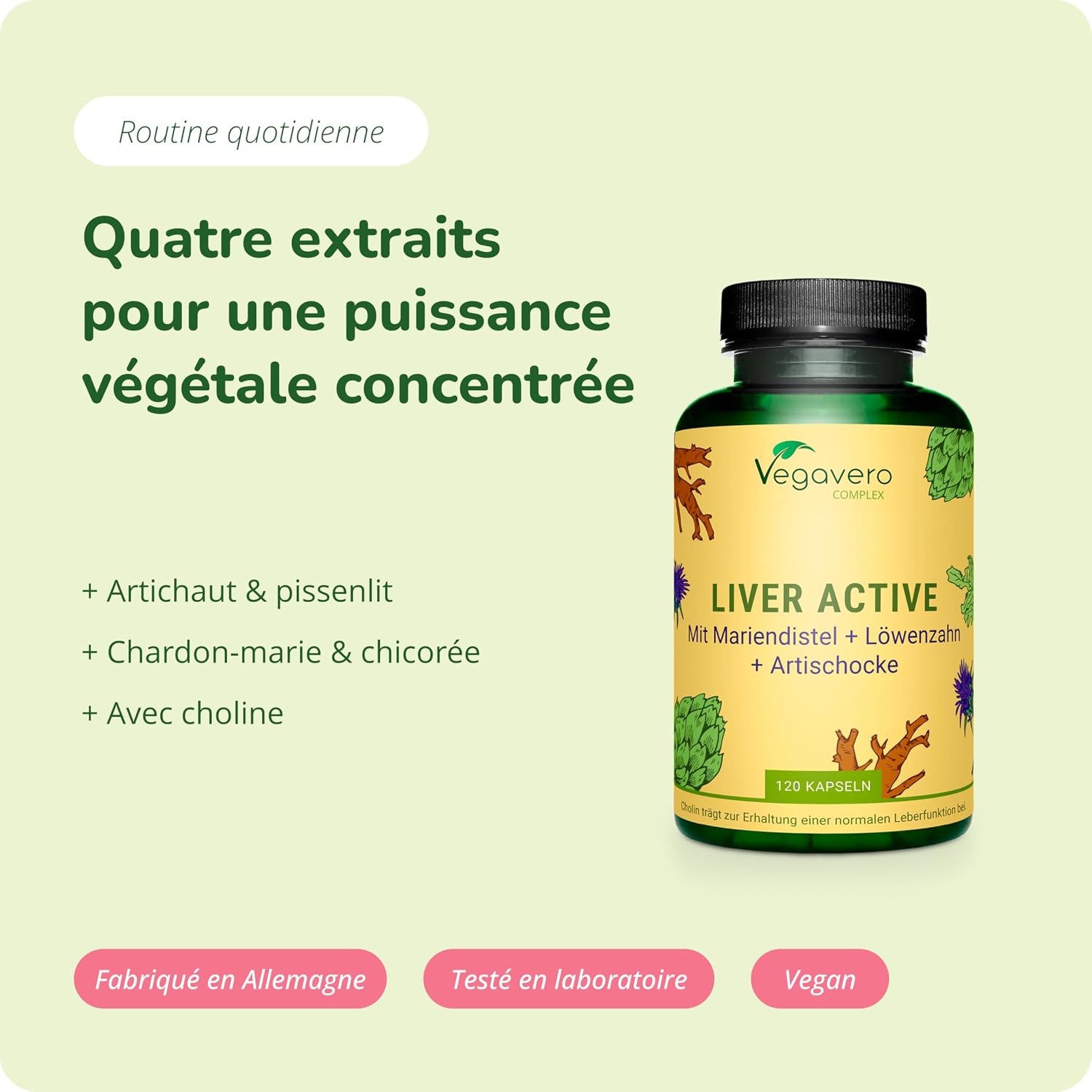 DETOX FOIE - Chardon Marie + Pissenlit + Artichaut + Choline - 80% De Silymarin - 120 Gélules - Détoxifiant Hépatique + Digestion - 100% NATUREL - Sans Additifs - VEGAN - Vegavero®