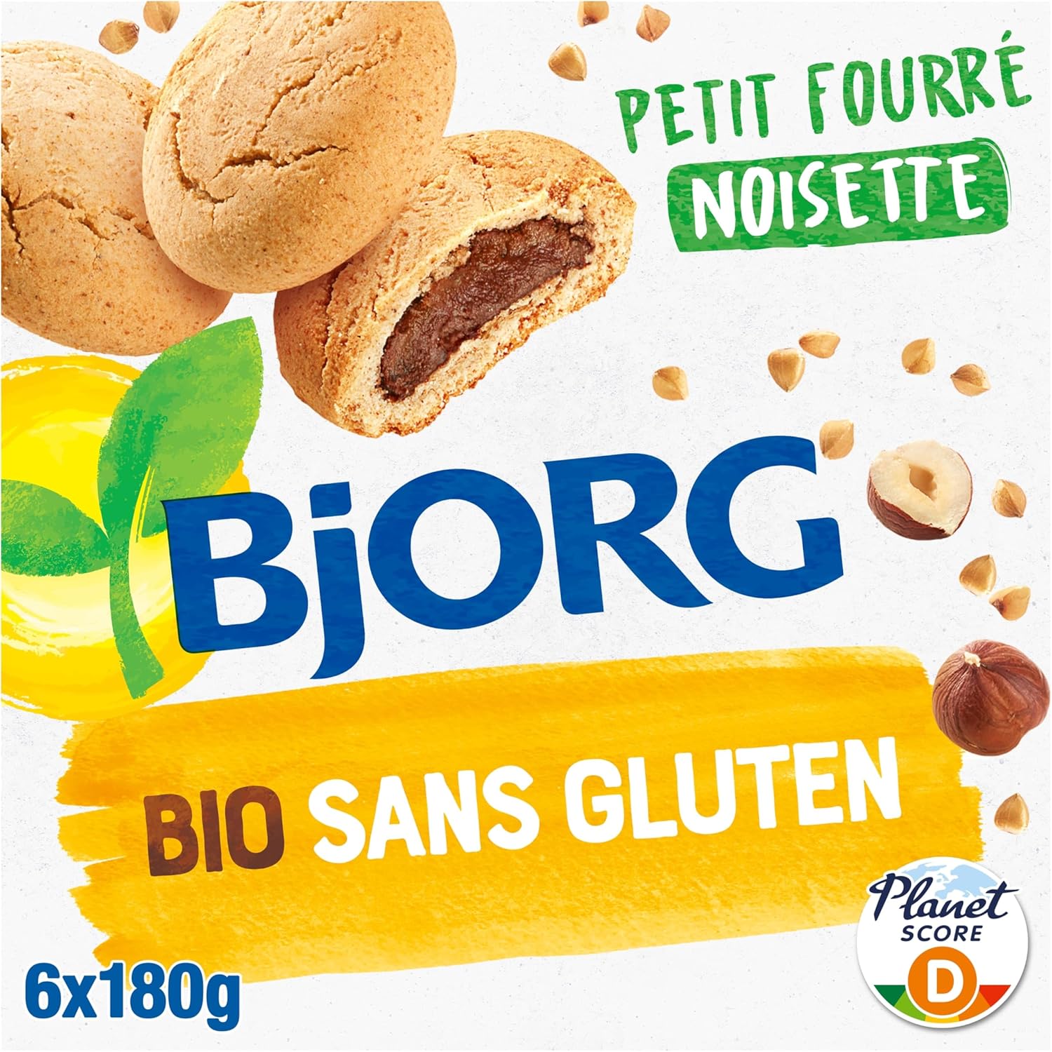 Sans Gluten - Biscuits Petit Fourrés Noisette - Bio et Sans Gluten - Farine Complète de Sarrasin - Sans Huile de Palme - Source de Fibres - Paquet de 180 g
