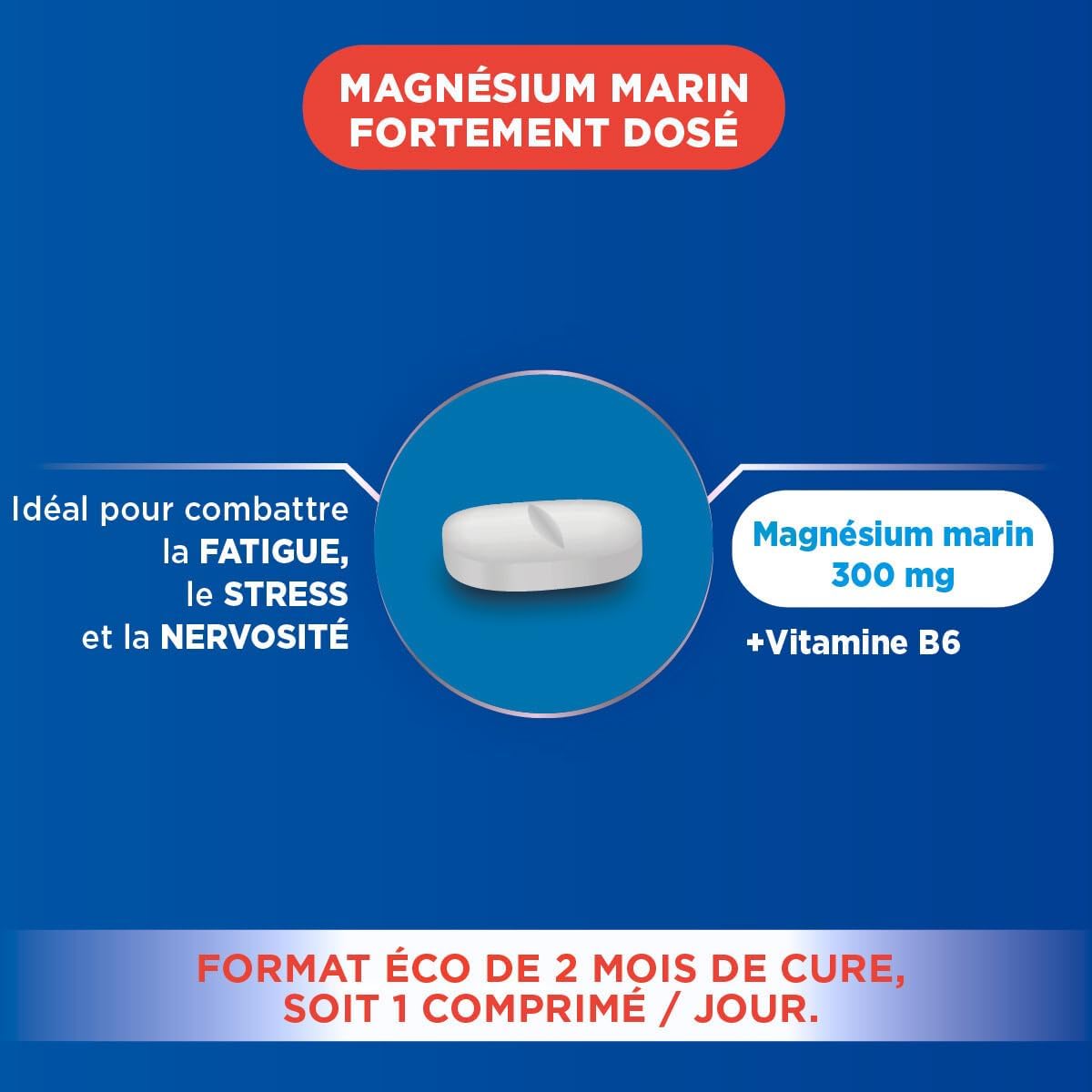 Magnésium 300 Marin - Complément Alimentaire à base de Magnésium Marin et Vitamine B6 - Anti Stress Adulte - 56 comprimés