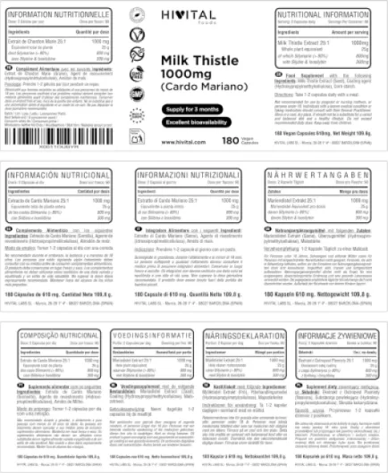 Chardon Marie 1000 mg - 180 gélules vegan pour 6 mois de traitement - Extrait concentré 25:1 avec 80% de Silymarine et 30% de Silybine et d'Isosilybine - Fabriqué en Europe par HIVITAL