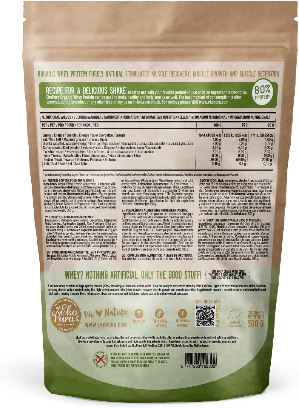Protéine de lactosérum organique - Naturel - 80% de Protéines - Bio Certifié - Sérum biologique dérivé de vaches heureuses et nourries d'herbe