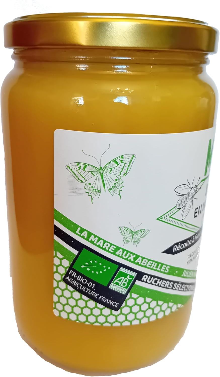 Miel Bio de Normandie (1 Kg), Délicieusement crémeux et récolté à froid - origine France - certifié BIOLOGIQUE - Naturel - Non chauffé - Non Pasteurisé - La Mare aux Abeilles.