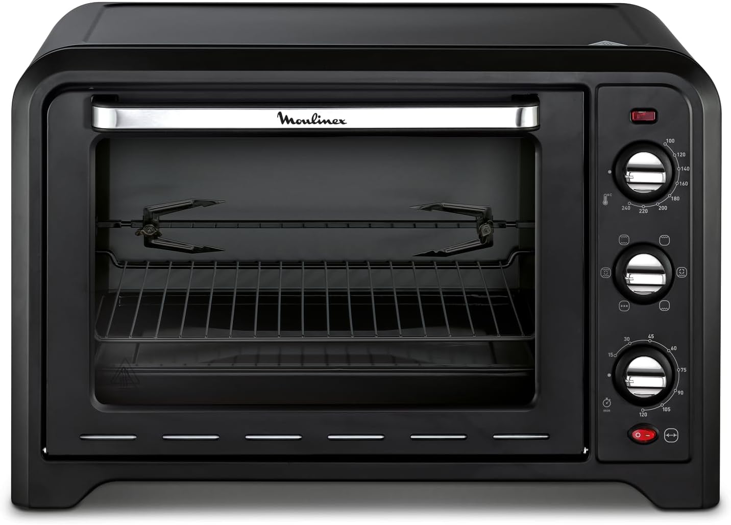Four électrique 39 L, 7 modes de cuisson, Chaleur tournante, Thermostat réglable jusqu’à 240° C, Tournebroche, Minuteur 120 min, Grille réversible, Optimo noir OX485810