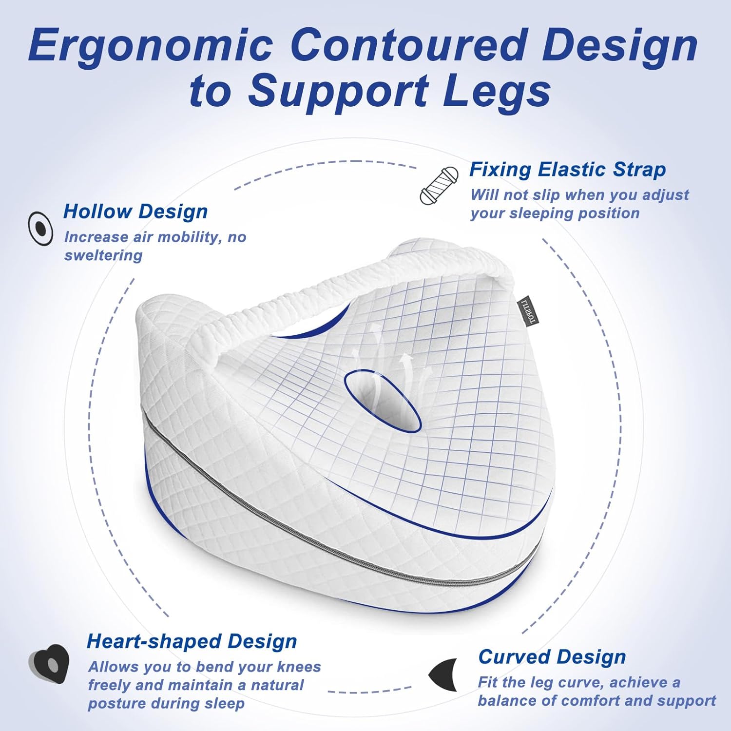 Oreiller de Jambe en Mousse à Mémoire pour Dormir, Blanc,26x28x17cm - Coussin de Genou Avec Sangles Ergonomique des Dormeurs Latéraux pour Soulager la Pression - Hanches, Jambes, Genoux, Blanc Blanc Grand 26x28x17cm