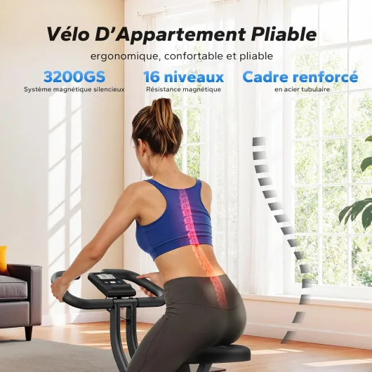 Vélo d’Appartement Pliable, Velo d Appartement avec Écran LCD, Vélo de Fitness Magnétique à Domicile avec Coussin Confortable, Gain de Place, Pour l’Entraînement Cardio, Capacité Max 136KG jaune