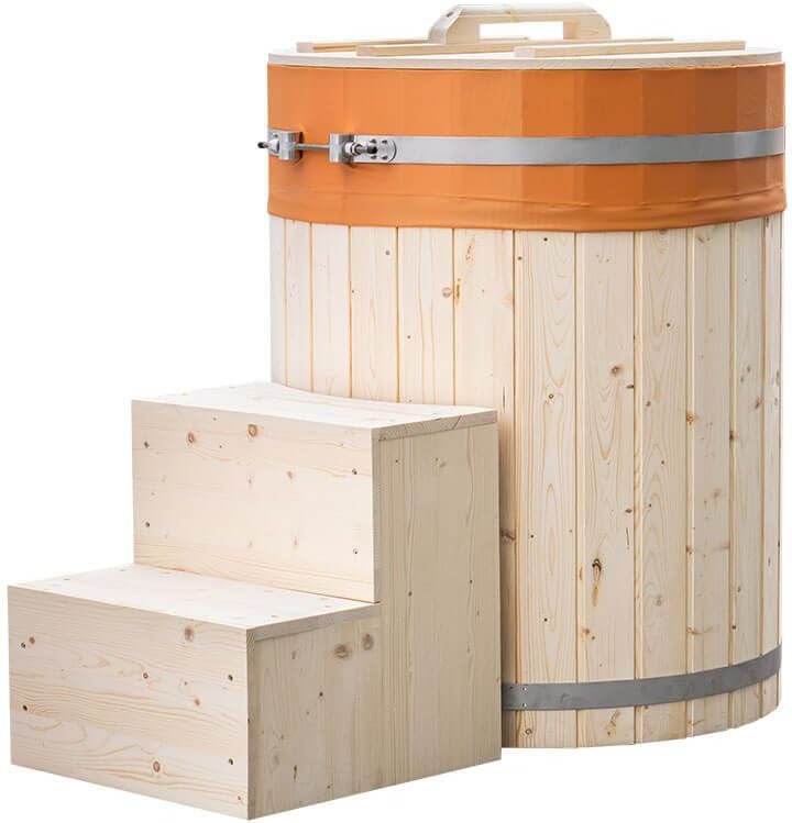 Home Deluxe - Baignoire Froide Arum ⌀ 72 cm, Hauteur extérieure 100 cm, épicéa Nordique, avec Couverture et escalier I Baignoire Nordique Baignoire en Bois Baignoire à Glace