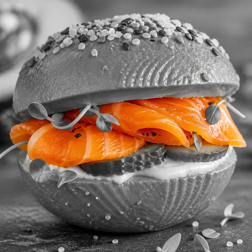 Burger d'avocats, saumon fumé et pickles