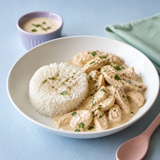 Emincé de volaille à la crème et son riz