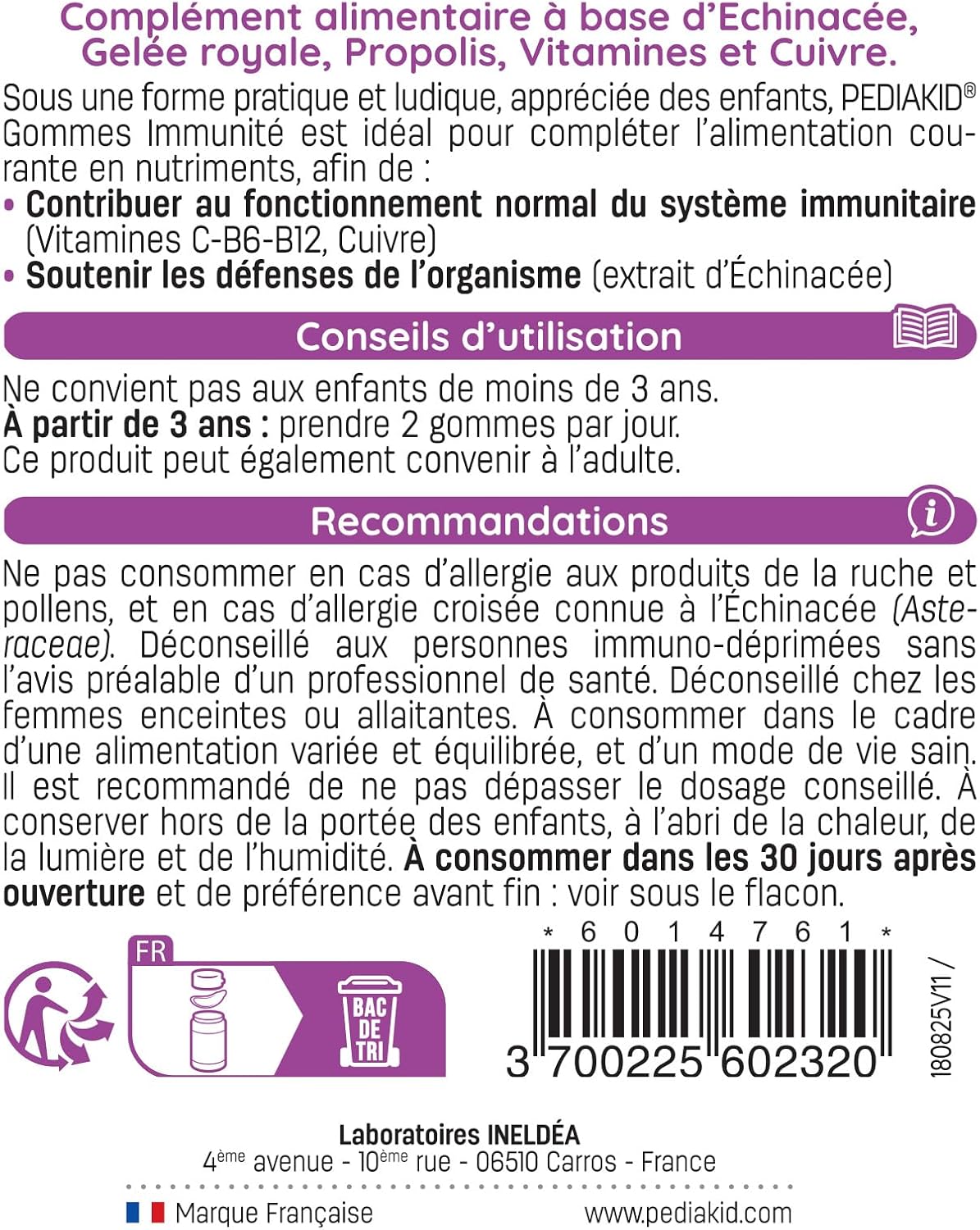 Gommes Immunité - Formule Naturelle au Délicieux Arôme de Framboise - Contribue au Fonctionnement Normal du Système Immunitaire - Soutient les Défenses de l'Organisme - 60 gommes Lot de 1