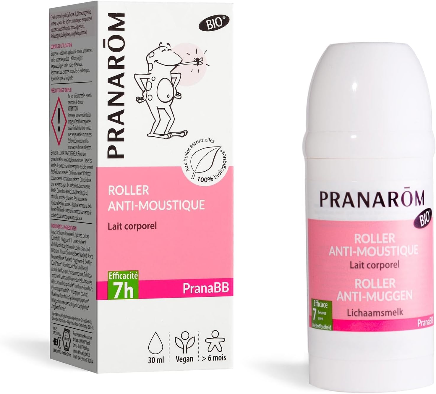 PranaBB Roller Anti-Moustiques BIO - Efficacité 7 Heures - Aux Huiles Essentielles Biologiques - 75 ml Roller XL