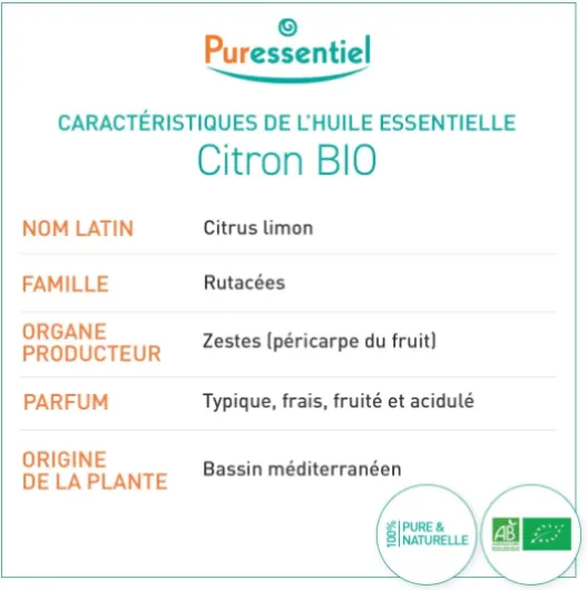 Huile Essentielle Citron HEBBD BIO 10 ml - Huile essentielle 100% pure et naturelle HEBDD Citrus limon - Contribue au soutien immunitaire - Complément alimentaire Citron 10 ml (pack of 1)