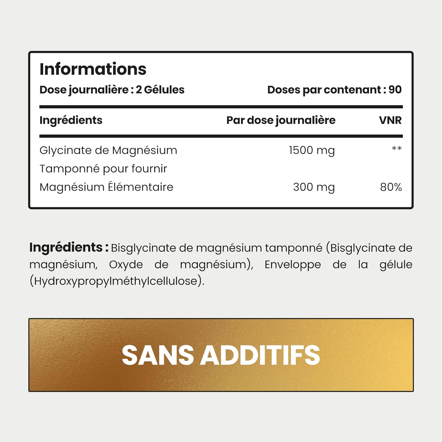 Magnésium Bisglycinate Bio 1500mg – 300mg de magnésium élémentaire par portion – 180 gélules végétales pour 3 mois – Sans additifs - Bisglycinate de Magnesium (180 Gelules)