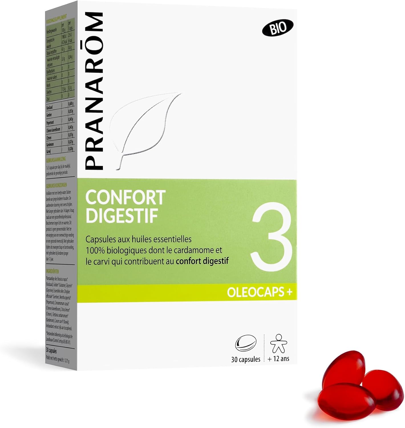 PRANARÔM - Oléocaps 3 - Confort Digestif - Aux Huiles Essentielles Ciblées - Dont Gingembre, Menthe Poivrée, Cannelle de Chine, Citron & + - 100 % Naturelle Et Bio - HECT - 30 Capsules Prédosées Confort Digestif 30 unité (Lot de 1)