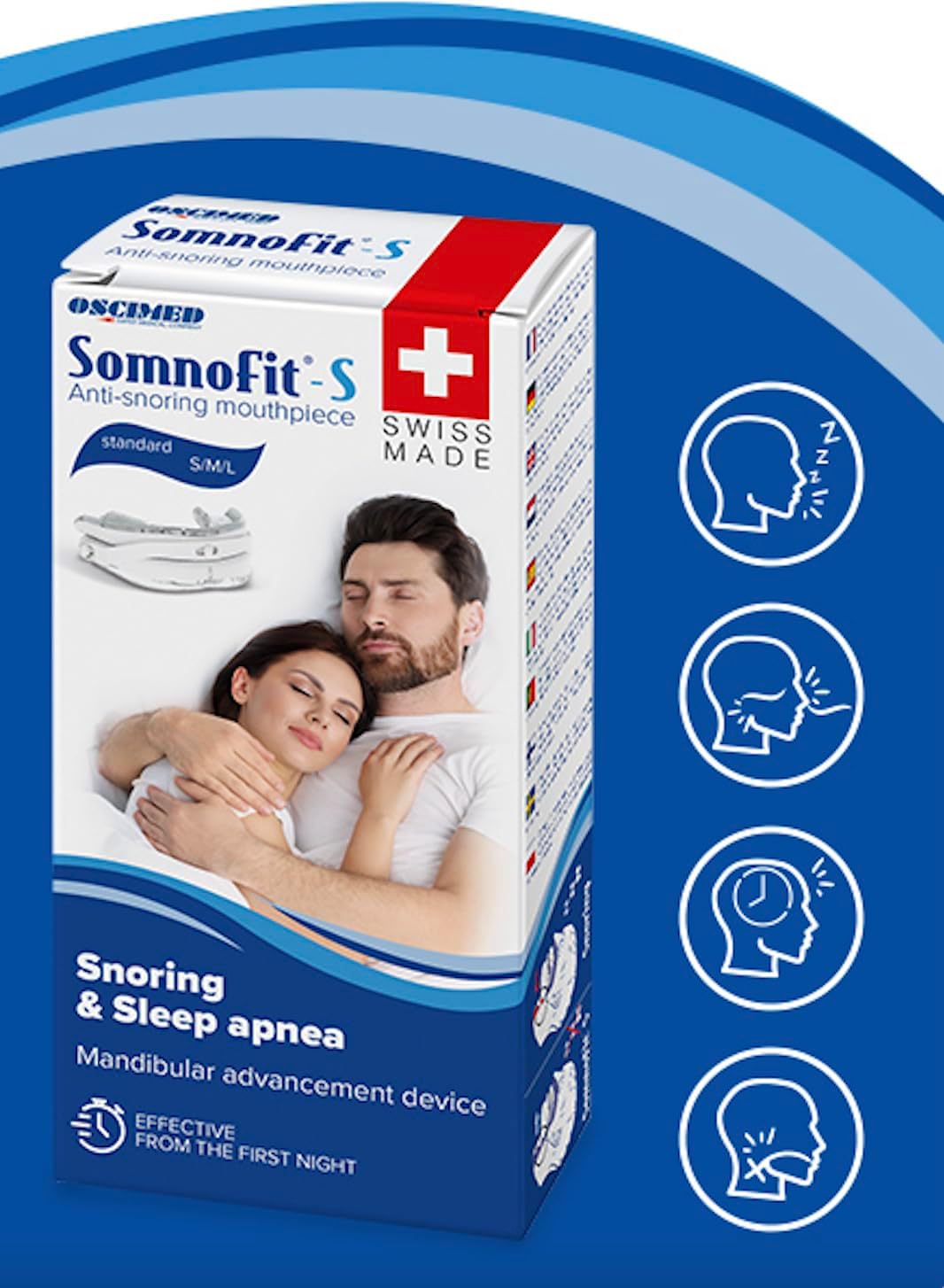 S - Orthèse Anti-Ronflement - Gouttière Dentaire Flexible et Thermoformable - Design Breveté, Grand Confort - Orthèse Mandibulaire Fabriquée en Suisse