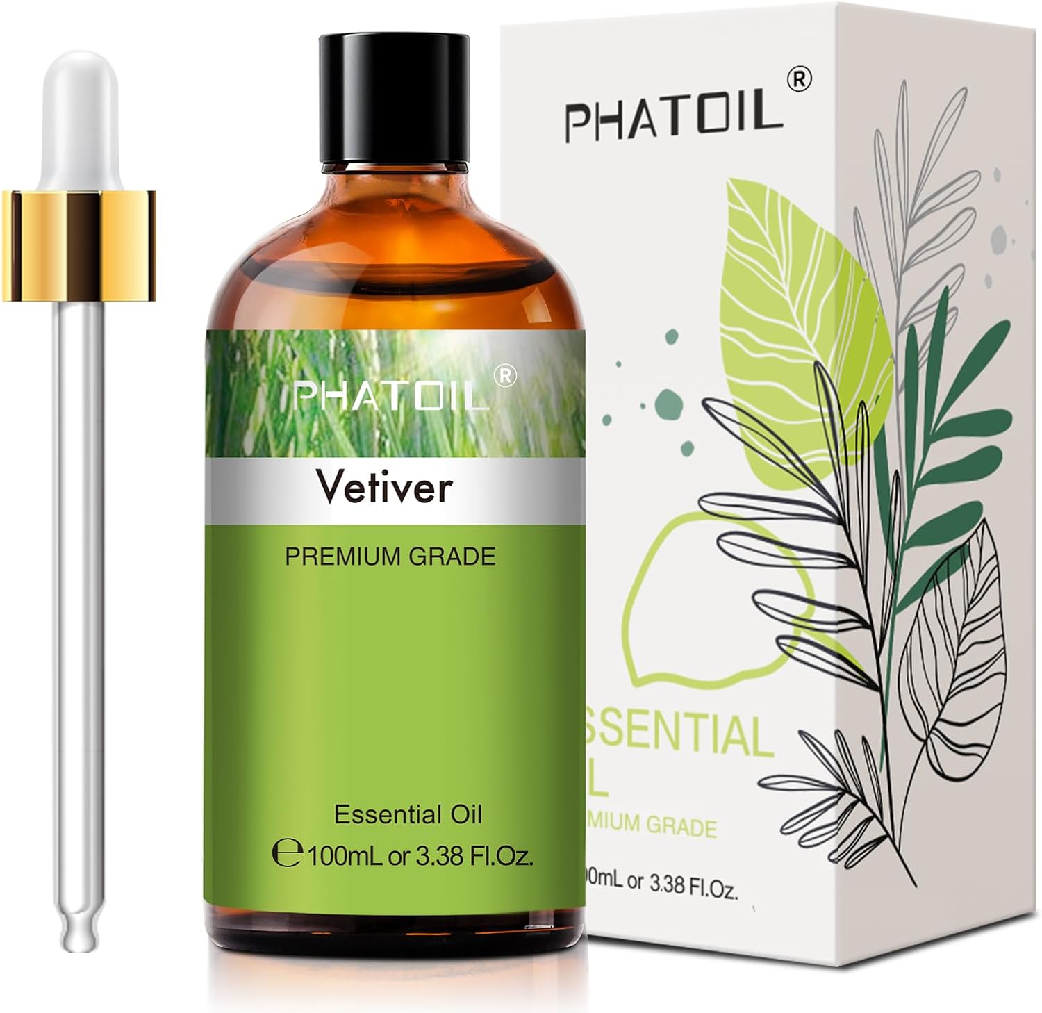 Huiles Essentielles Vétiver 100 ml, Huile Essentielle Pure Naturelle pour Diffuseur, Huile de Vétiver pour Aromathérapie Bougies, Humidificateur