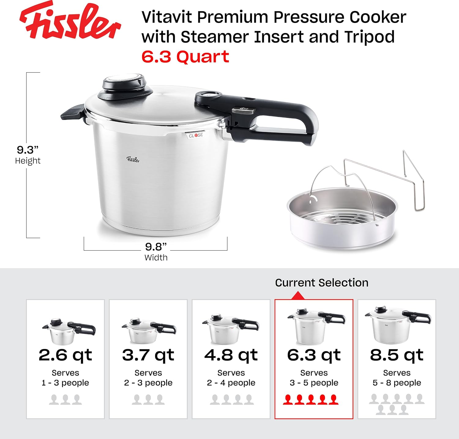 Vitavit Premium Autocuiseur (6 l, Ø 22 cm) Marmite à Pression en Acier Inoxydable, 4 Niveaux de Cuisson, avec Panier – Compatible Induction Livre non inclus