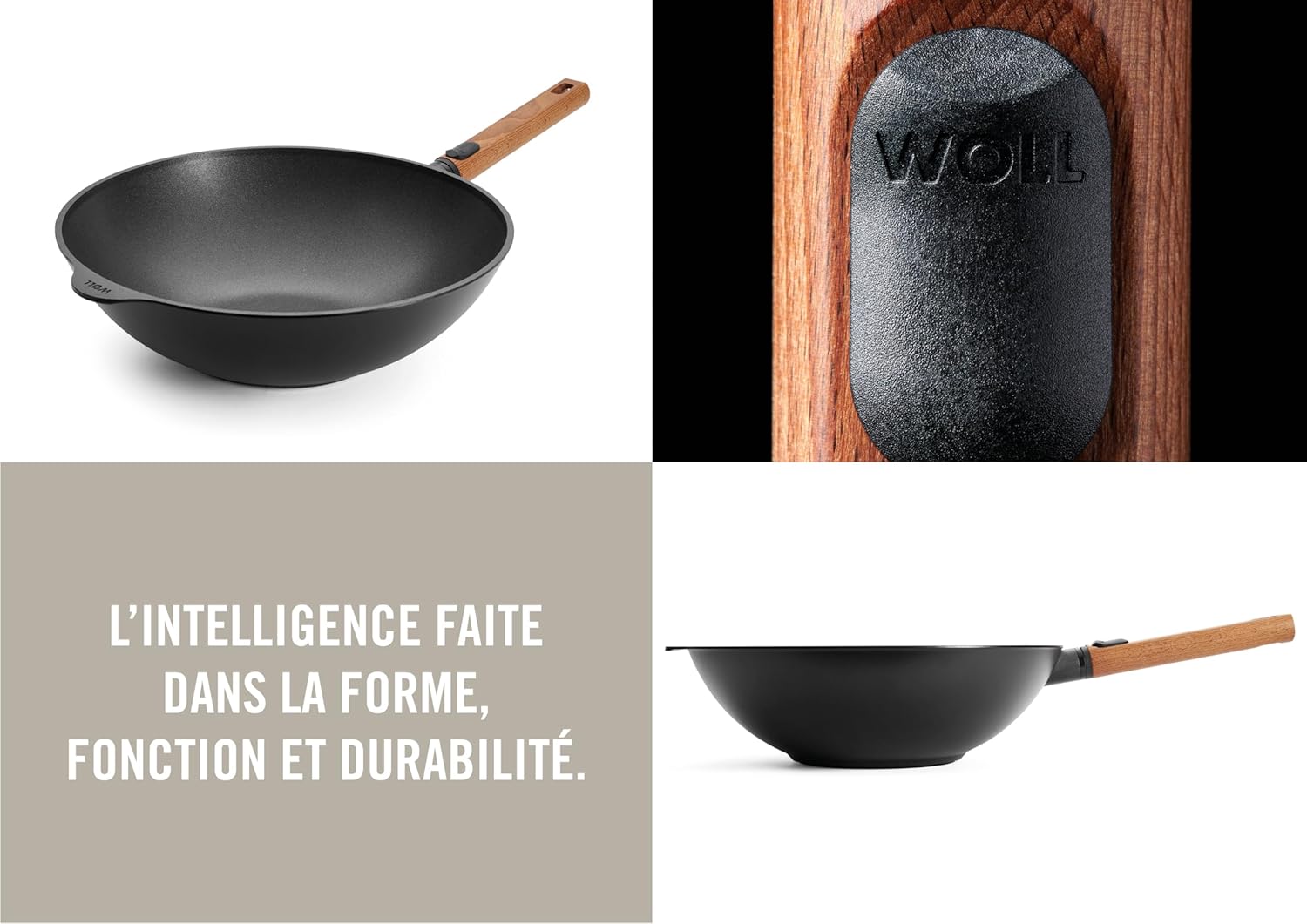 Wok et poêle à sauté Eco Logic QXR Ø 32 cm avec manche amovible en bois – wok antiadhésif sans PFAS, compatible four – poêle induction – poêle pour induction – wok Ø 32 cm, hauteur 10 cm