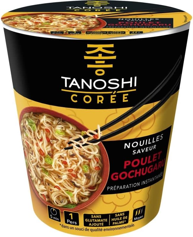 CUP NOUILLES POULET ÉPICE 65G, TANOSHI, LOT DE 5
