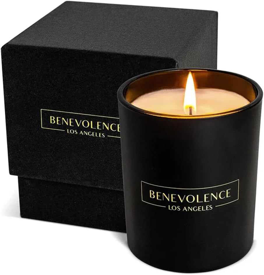 Benevolence LA Bougies de liquidation - Bougie parfumée à la bergamote et au jasmin - Bougie parfumée noire de 6 oz dans un pot en verre - Bougies d’indulgence virile - Bougies parfumées naturelles
